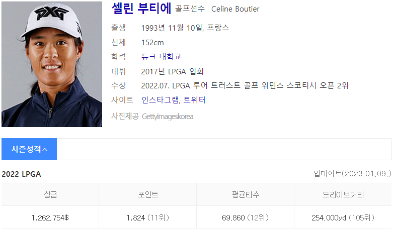 골프선수 셀린 부티에 인물정보(출처 : Daum 검색)