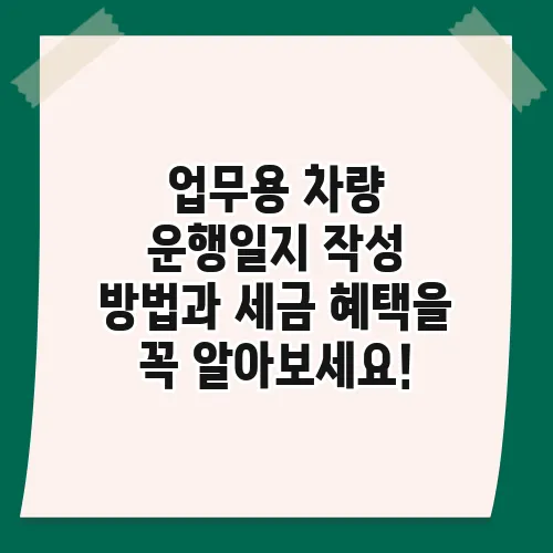 업무용 차량 운행일지 작성 방법과 세금 혜택을 꼭 알아보세요!
