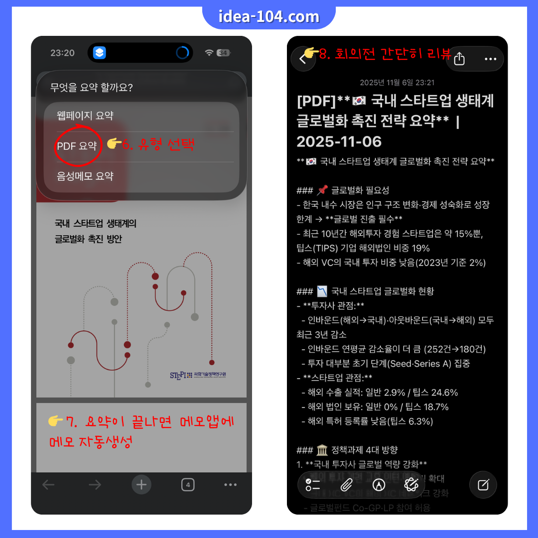 아이폰 단축어 생산성 AI 자동요약 작동 시나리오 6-8
