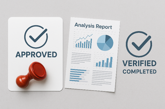 검증 완료 표시가 있는 리포트 이미지