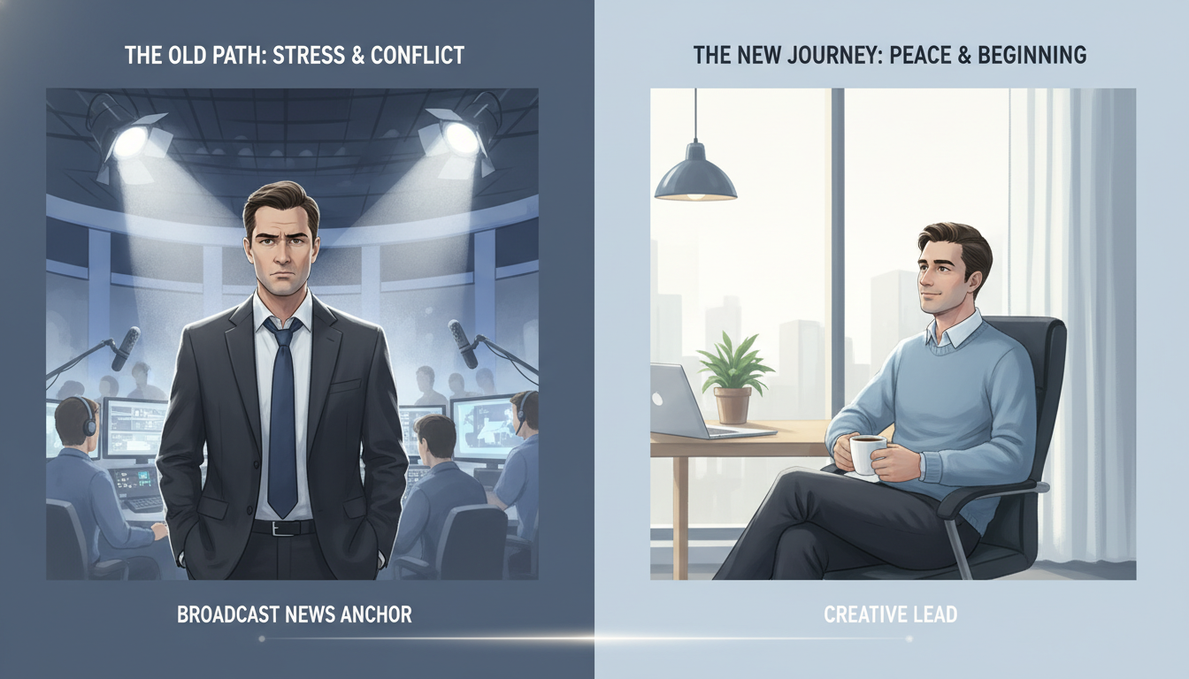 나솔사계 16기 광수의 방송 속 고뇌하던 모습과 2026년 현재 평온해진 일상을 대비하여 보여주는 일러스트