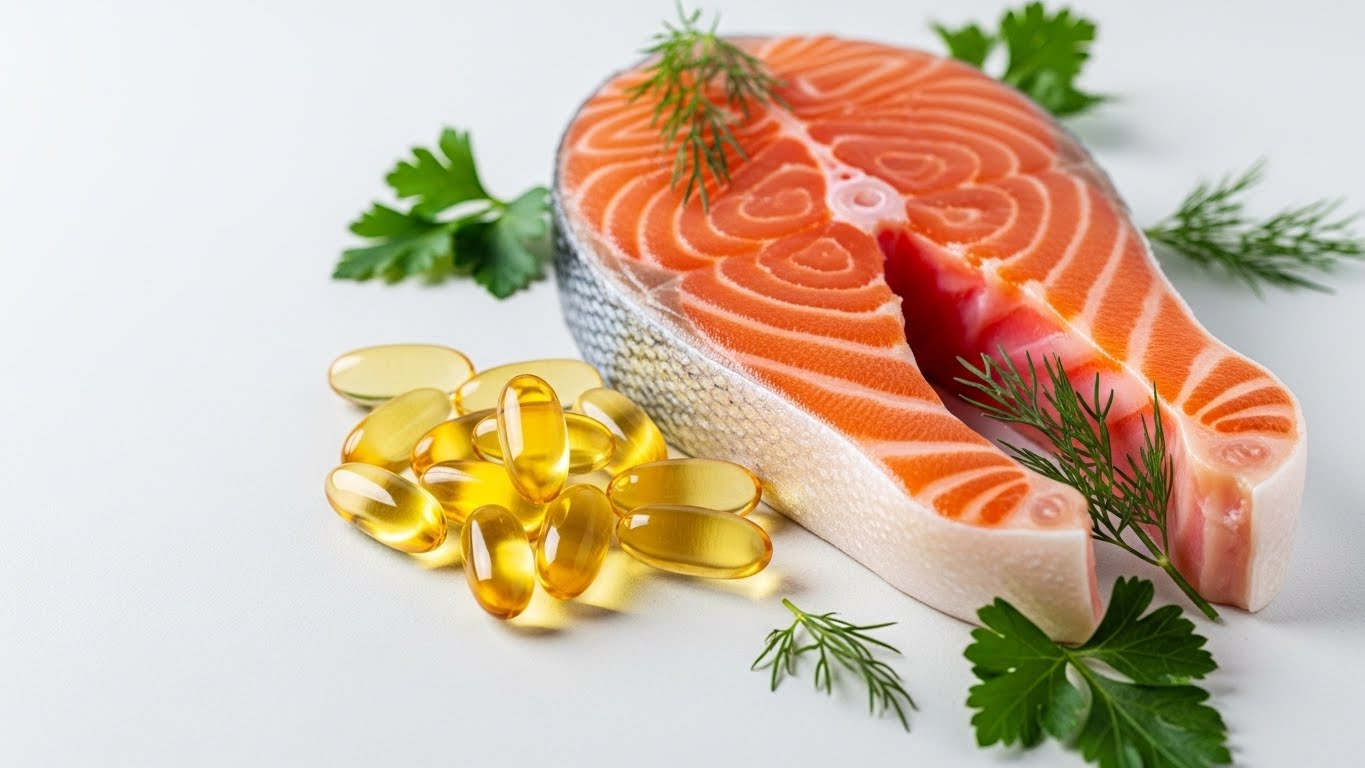 오메가 3 건강보조식품과 연어