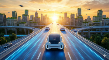 밝은 미래를 암시하는 자율주행 도로