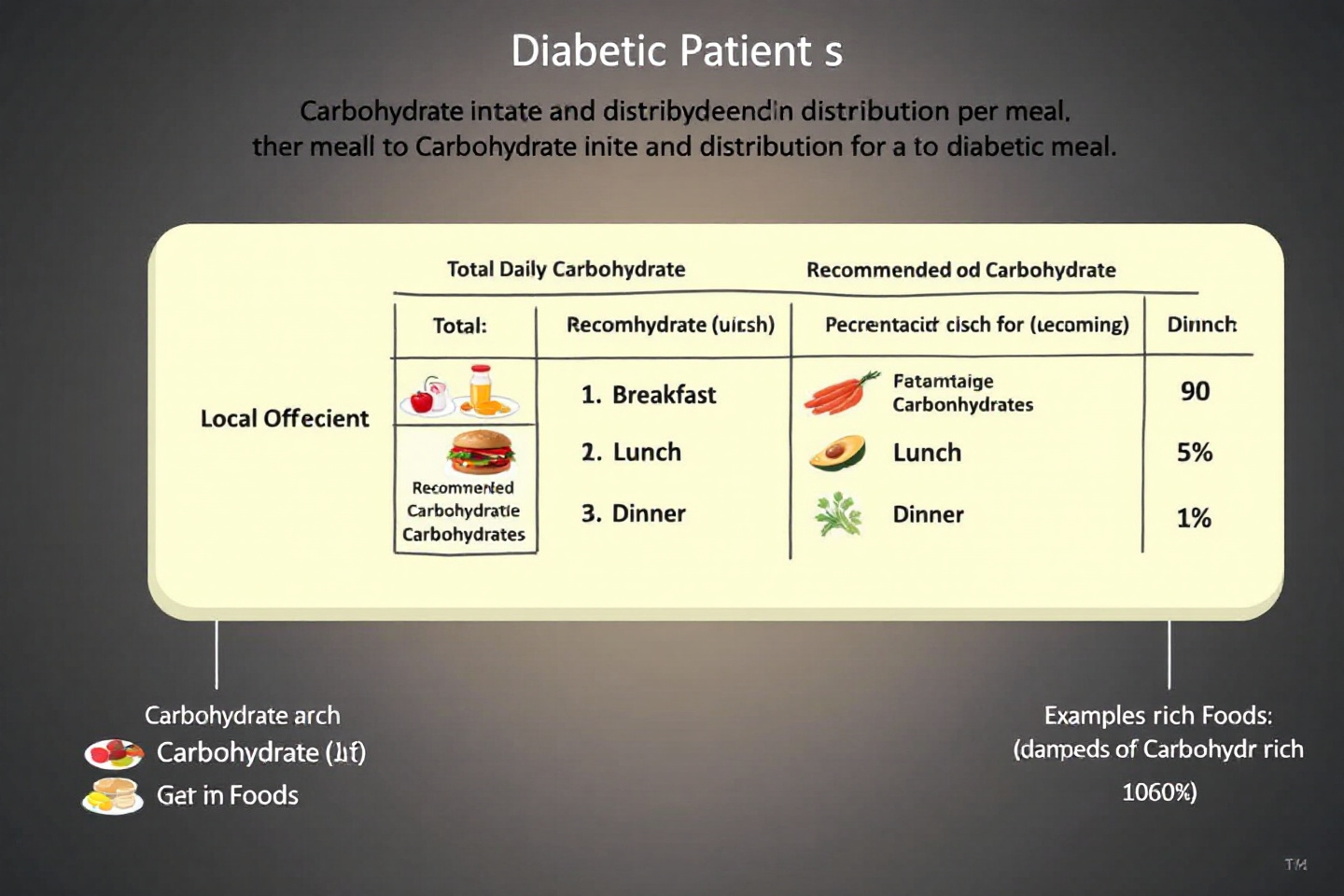 "당뇨 환자의 하루 탄수화물 섭취량과 끼니별 분배 기준을 보여주는 다이어그램"