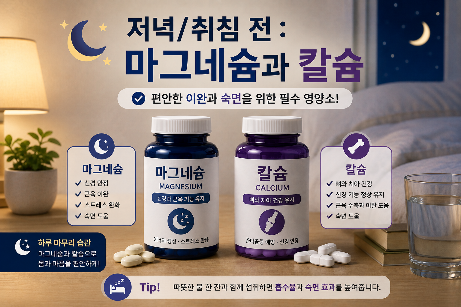 저녁/취침 전 : 마그네슘과 칼슘