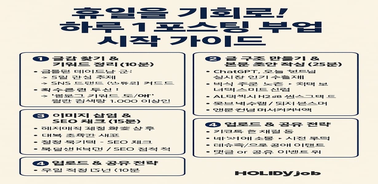 하루 1포스팅 부업 시작을 위한 4단계 가이드 인포그래픽
