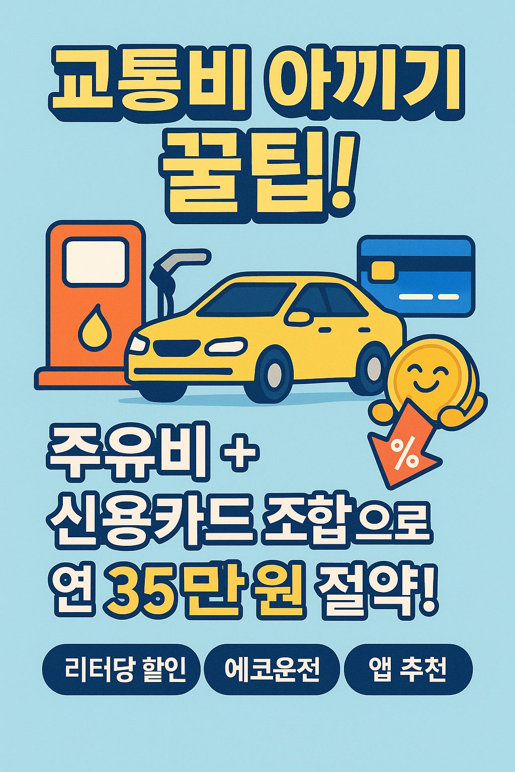 '교통비 아끼기 꿀팁 총정리!
주유비 + 신용카드 조합으로 연 35만 원 절약!'