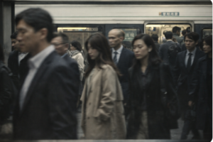 지하철 무표정한 군중