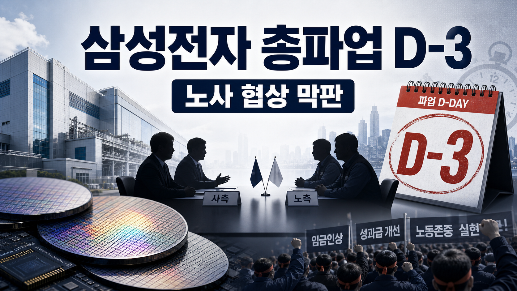 삼성전자 총파업 D-3와 노사 협상 막판 상황을 보여주는 뉴스형 이미지