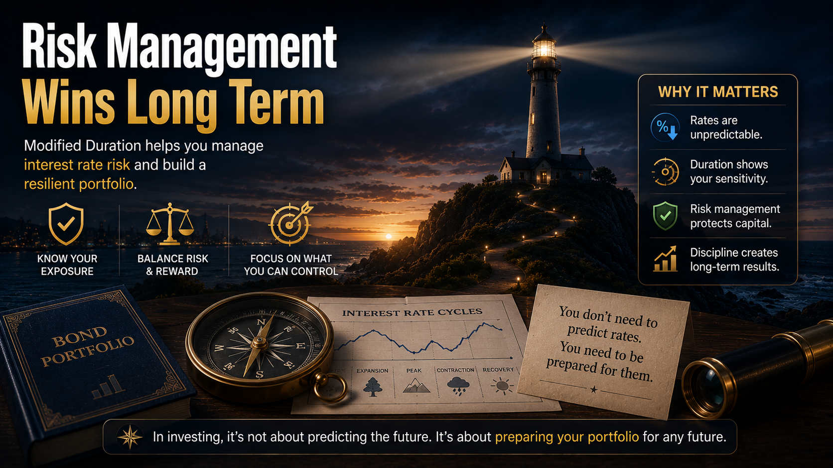 Risk management concept using Modified Duration to build a resilient long-term investment portfolio.