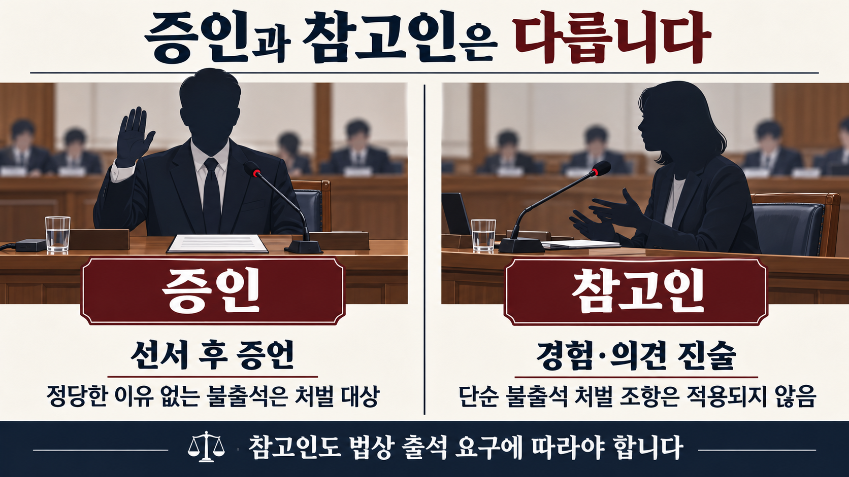 증인의 선서·불출석 처벌과 참고인의 출석 의무·처벌 차이