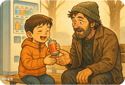 "아저씨도 같이 마셔요. 아저씨 덕분이에요."