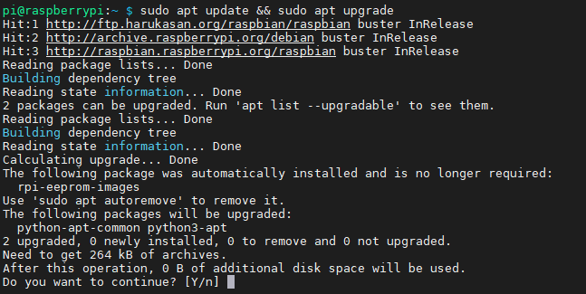 라즈비안 최신 패키지 업데이트 하기