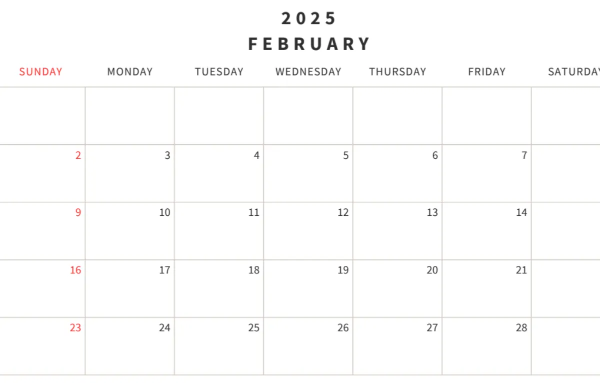 2025년 달력 무료 다운로드