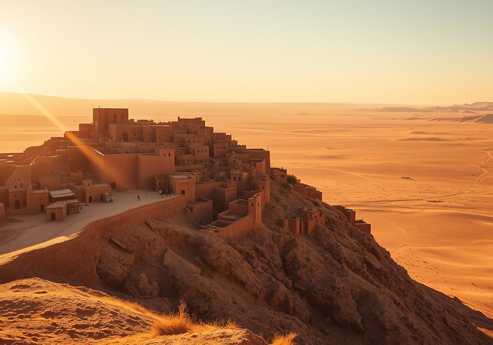 모로코의 언덕 위에 있는 고대 마을인 아이트 벤하두