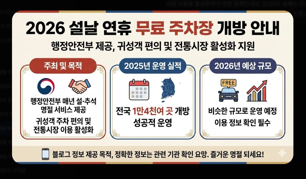 설날 무료주차장(2026 설날, 개방 기간, 전국 권역별)(+ 이용 꿀팁)