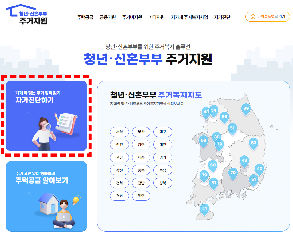 마이홈 포털 청년 및 신혼부부 주거정책 확인하기