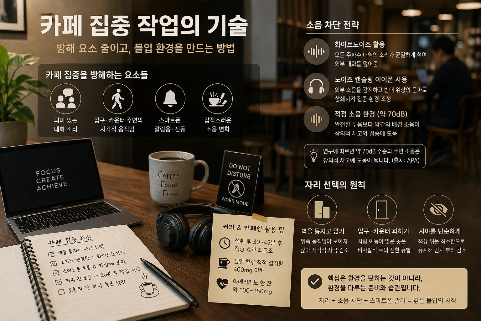 카페 집중 작업 (방해 요소, 소음 차단, 집중 환경)