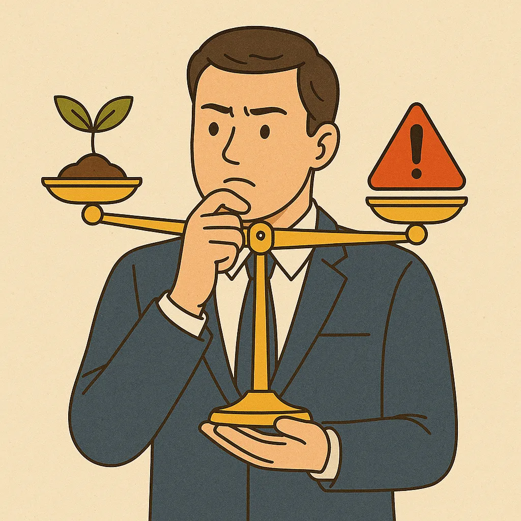스타트업-투자의-기회와-위험을-저울질하는-비즈니스맨을-묘사한-일러스트-이미지