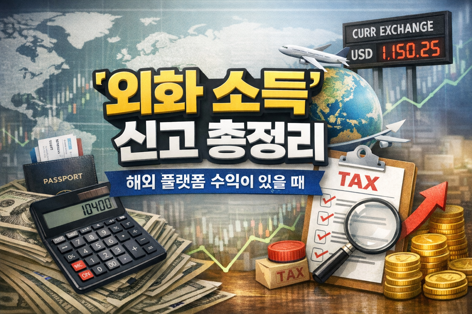 해외 플랫폼에서 달러로 수익을 받는 프리랜서와 N잡러의 외화 소득 신고를 설명하는 이미지