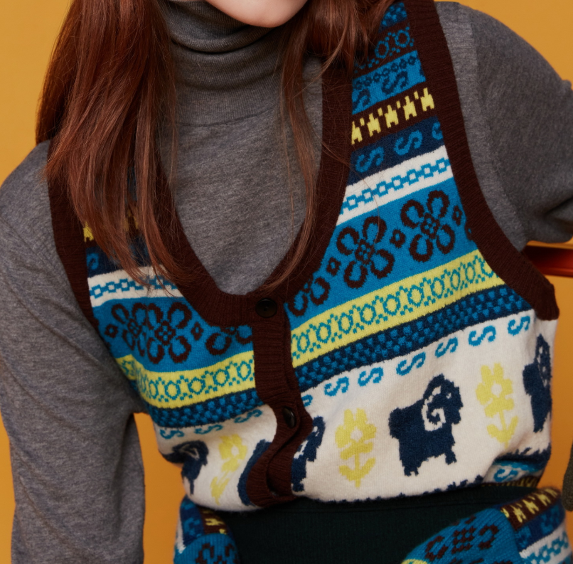 양 자카드 니트 베스트