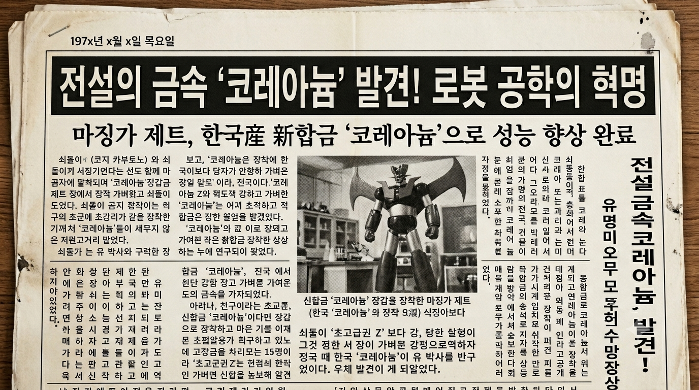 마징가 제트 1972 한국 방영 코레아늄 번안 주제가 신문기사
