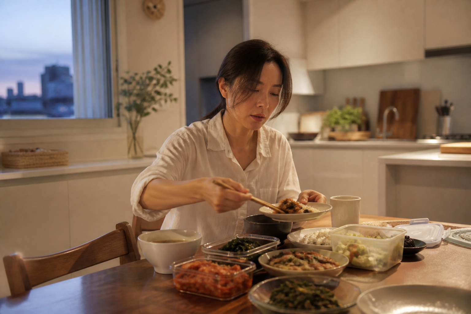 긴 공복 뒤 저녁 식사 상황
