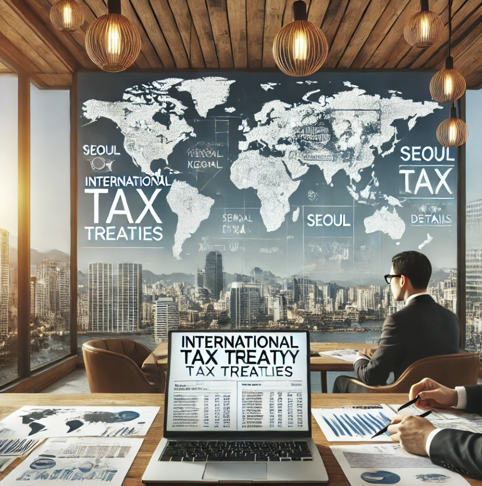 국제 조세 조약을 논의하며 세부 내용을 점검하는 컨설턴트