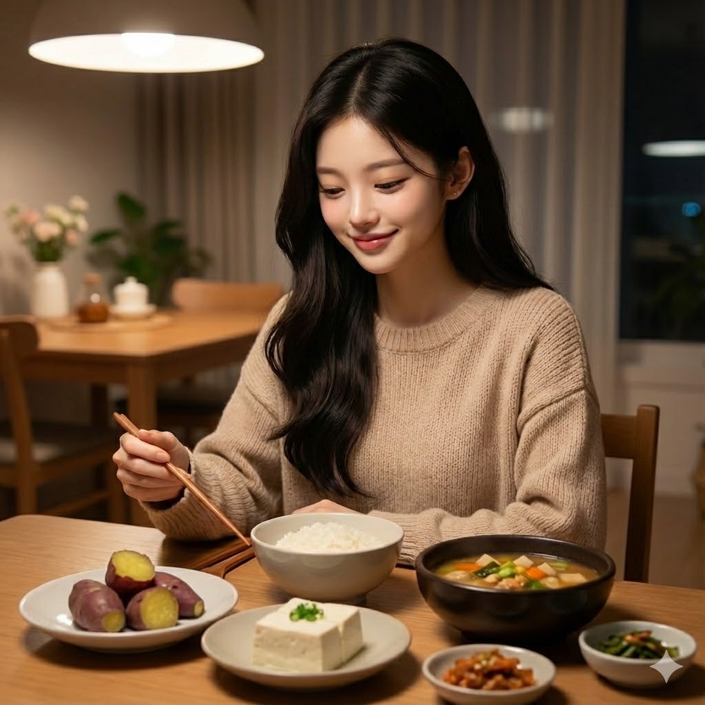 다이어트 성공 후 식단을 유지하는 여성 사진