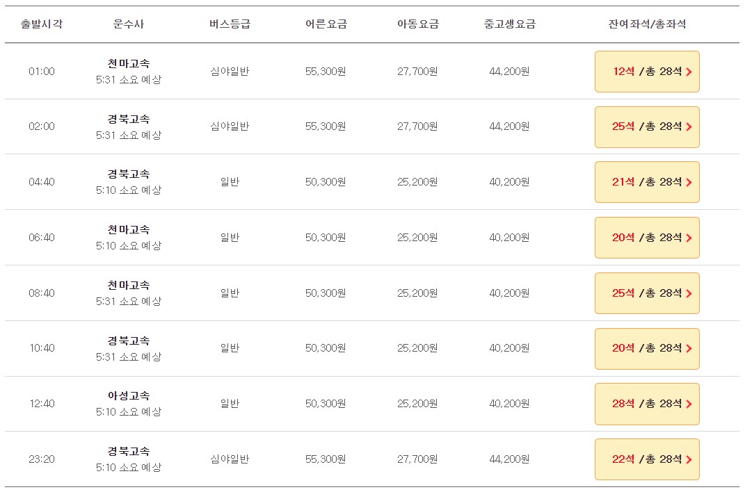 포항 인천공항 리무진 버스 시간표 요금 예약 방법