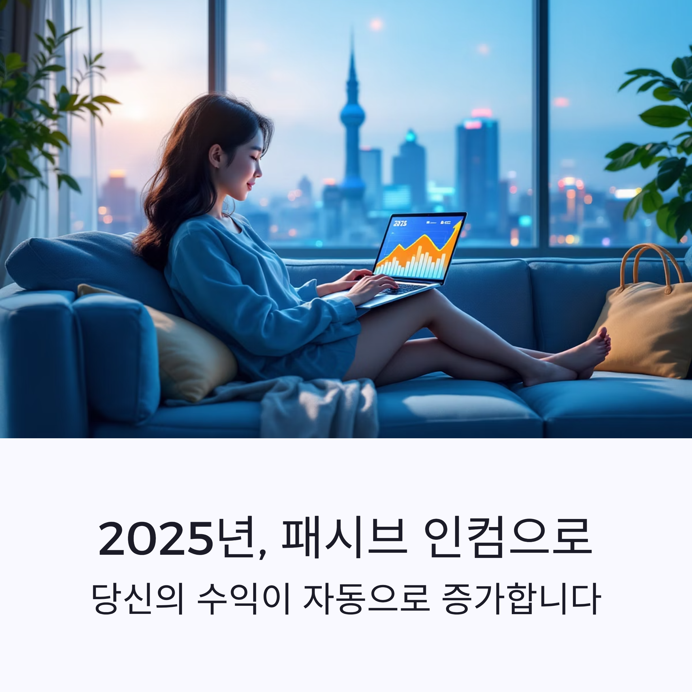 2025년 패시브 인컴 실전 노하우를 노트북으로 확인하는 사람의 모습