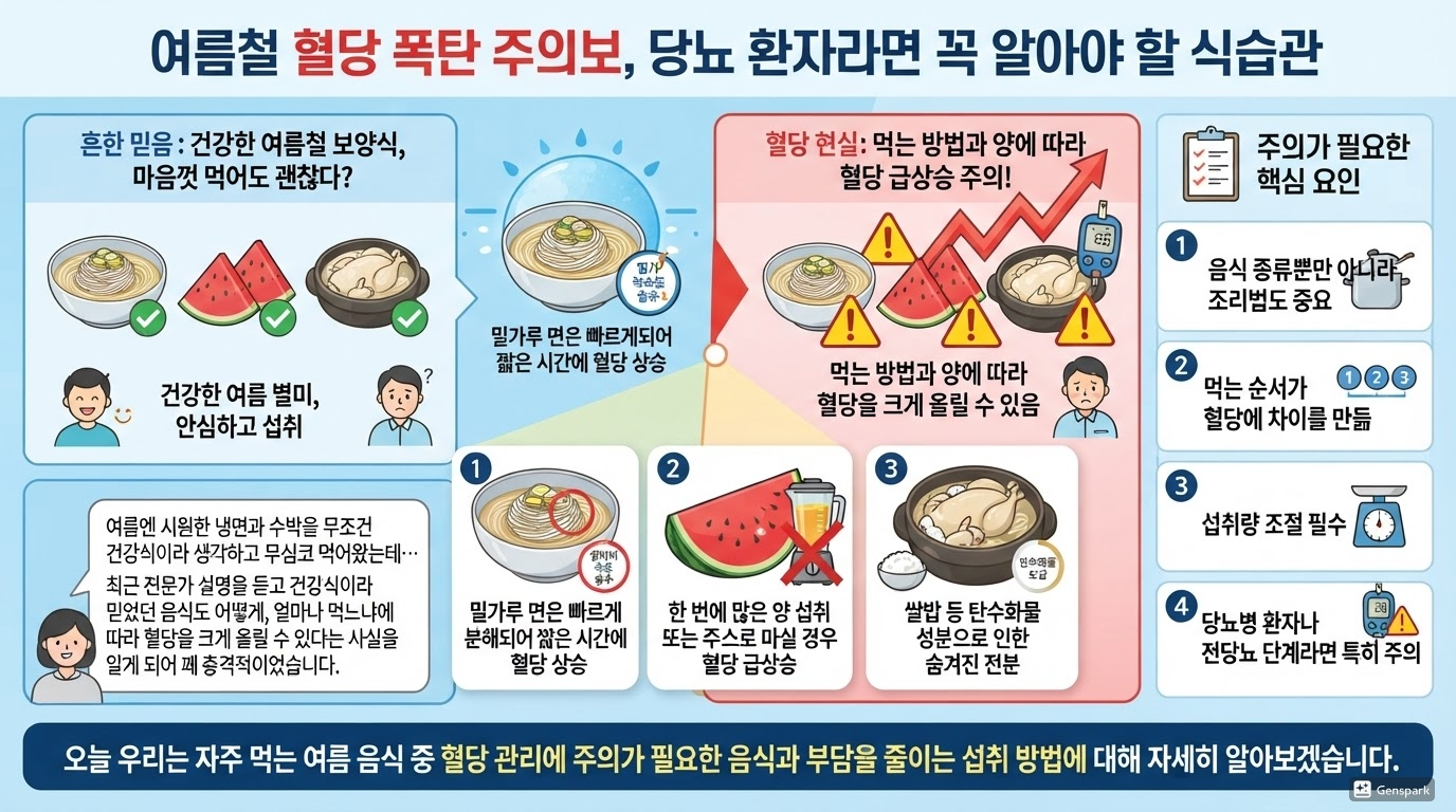 건강식인 줄 알았는데" 여름철 혈당 폭등시키는 음식, 당뇨 환자가 꼭 알아야 할 식습관