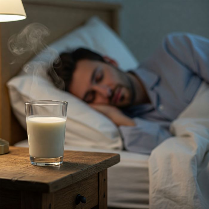 우유를 마시고 잠자리에 든 남성