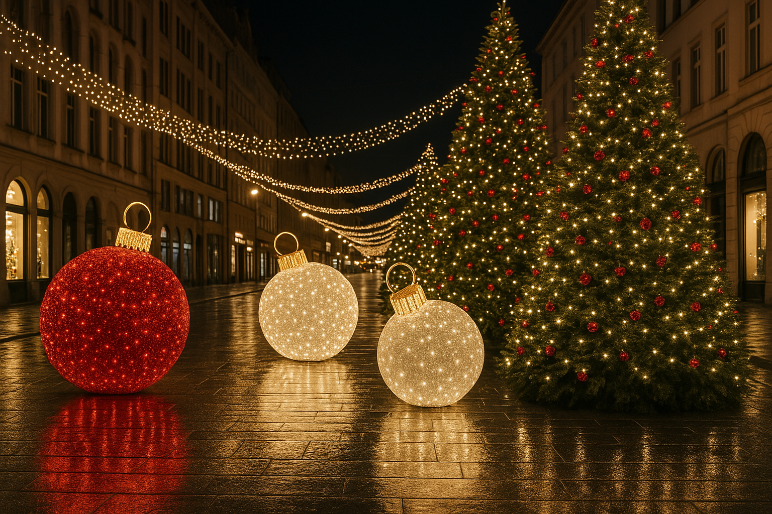 크리스마스트리 장식이 되었는 거리 이미지