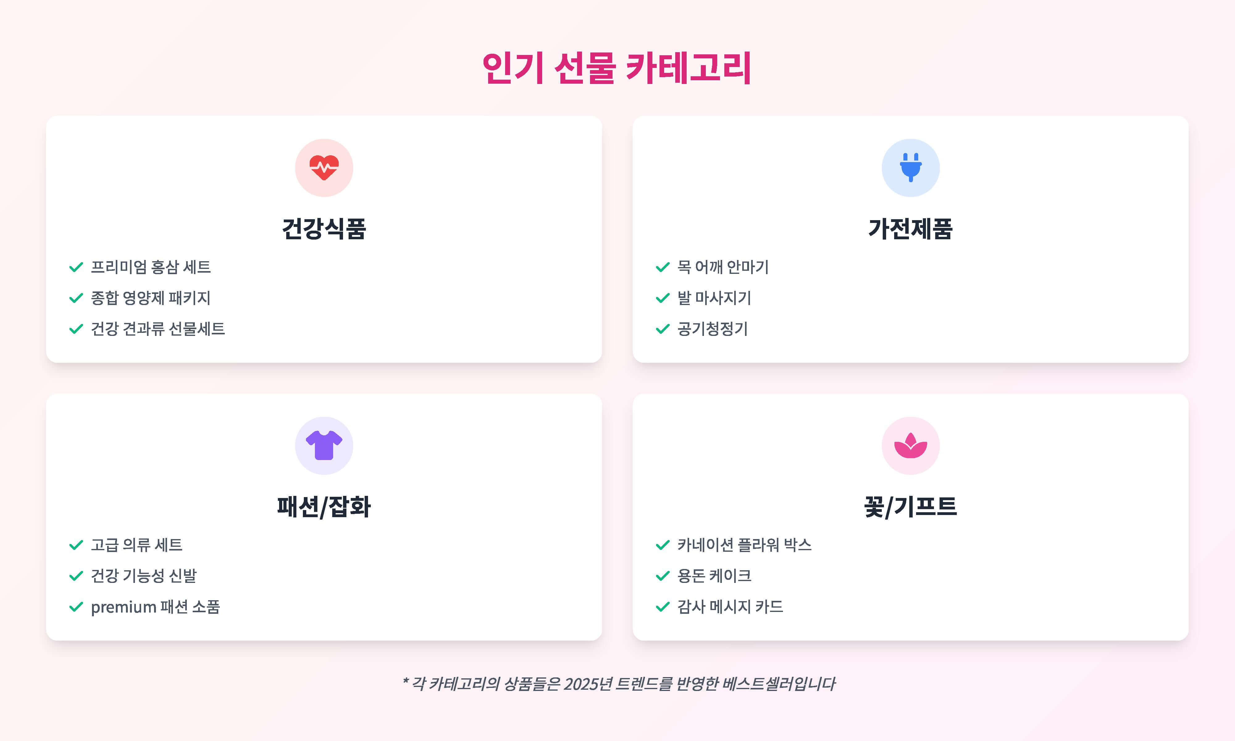 인기 선물 카테고리 리스트 사진