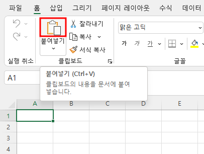 홈 탭 붙여넣기