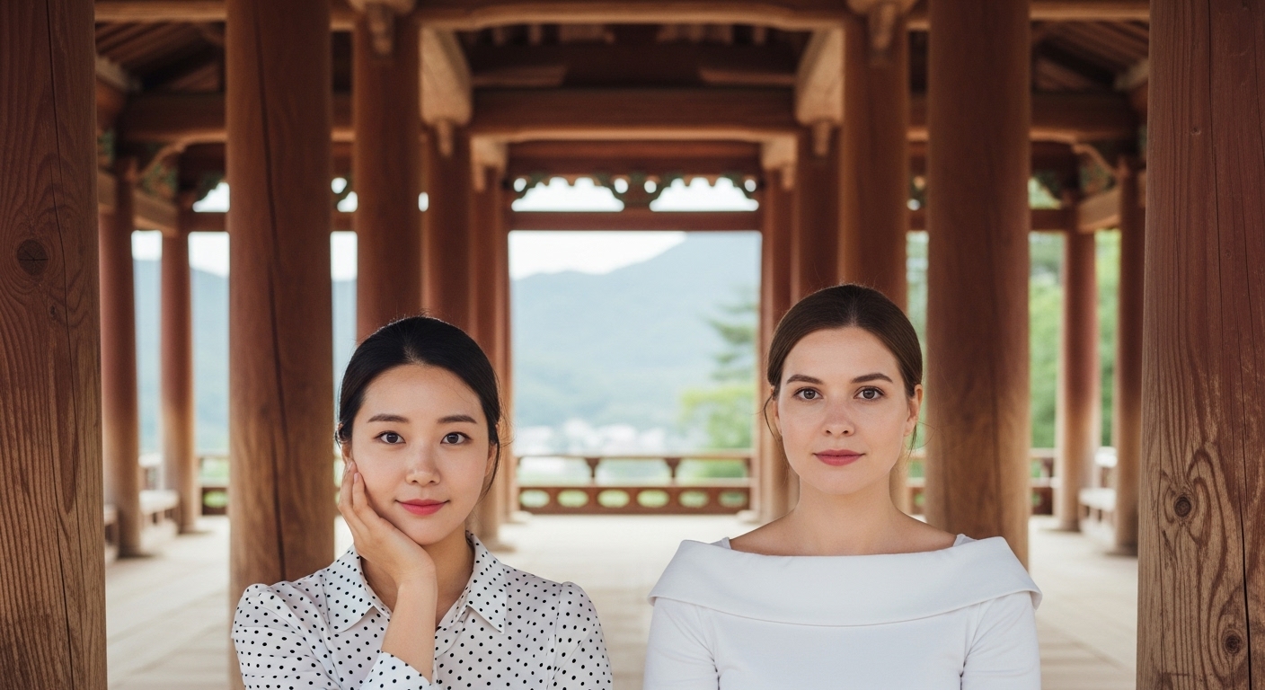 병산서원 만대루의 우아한 목조 기둥 사이로, 웅장한 자연이 한 폭의 그림처럼 펼쳐지는 압도적이고 아름다운 풍경.