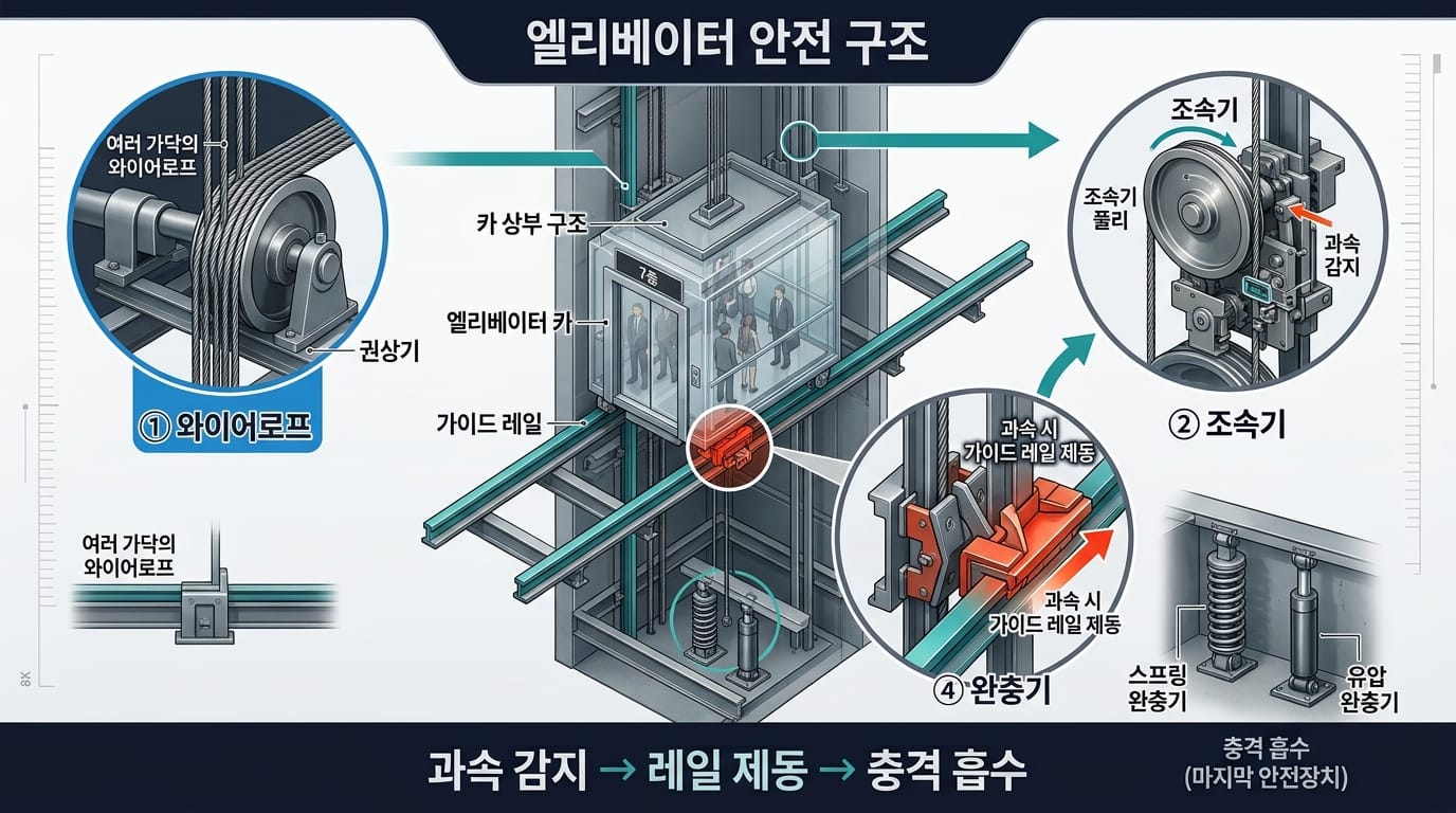 조속기 비상정지장치 완충기의 추락 방지 작동 원리 이미지