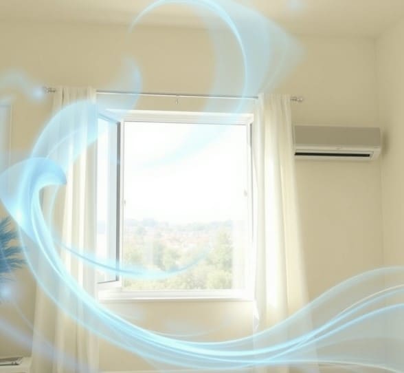 냉방병 예방을 위해 창문을 열고 환기를 시키는 이미지입니다.