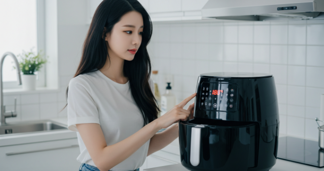 에어프라이어의 온도를 180℃로 설정하고 예열 버튼