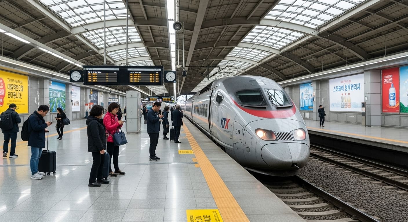 추석 귀성객으로 붐비는 기차역 대합실