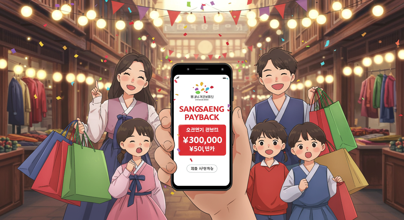 상생페이백 환급 혜택을 확인하며 기뻐하는 가족