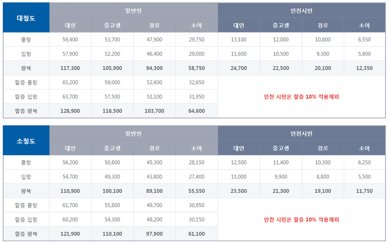 할인 안내 및 유의사항