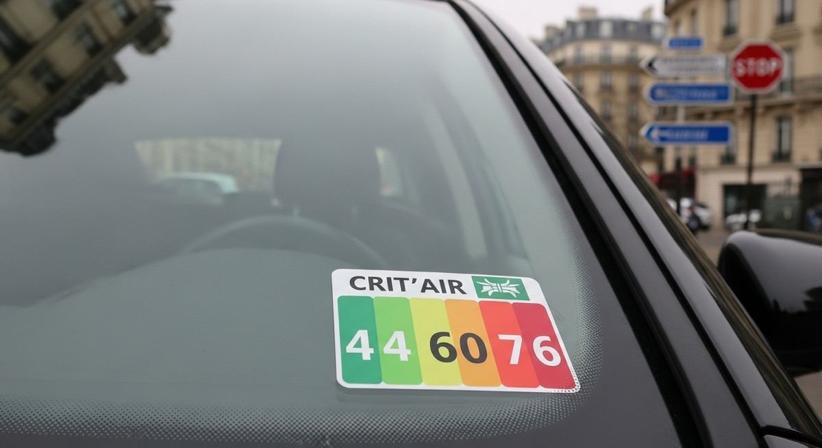 프랑스 칼레 도착 운전 시 필수인 크리테어 스티커가 부착된 차량 모습