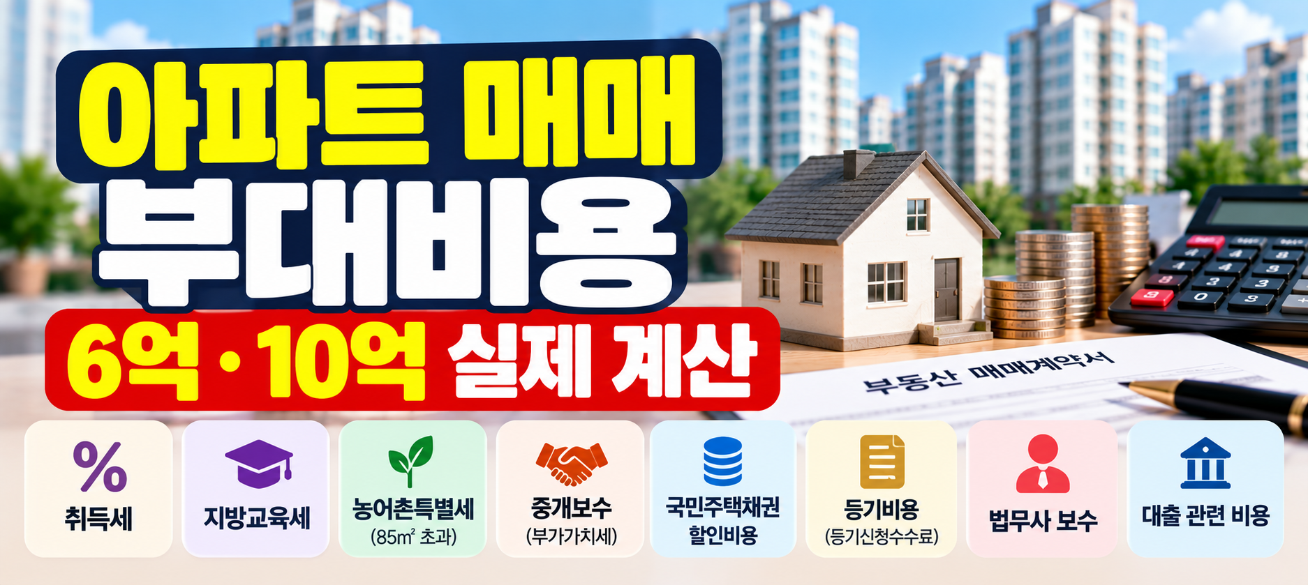 아파트 매매 부대비용 6억 10억 취득세 중개비 등기비용 이미지