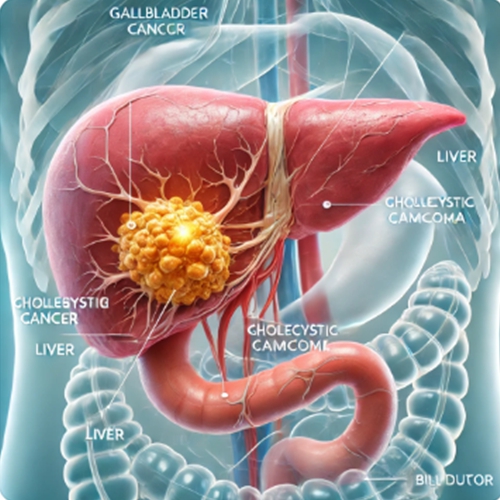 담낭암(쓸개암)의 종양을 강조한 의료 이미지