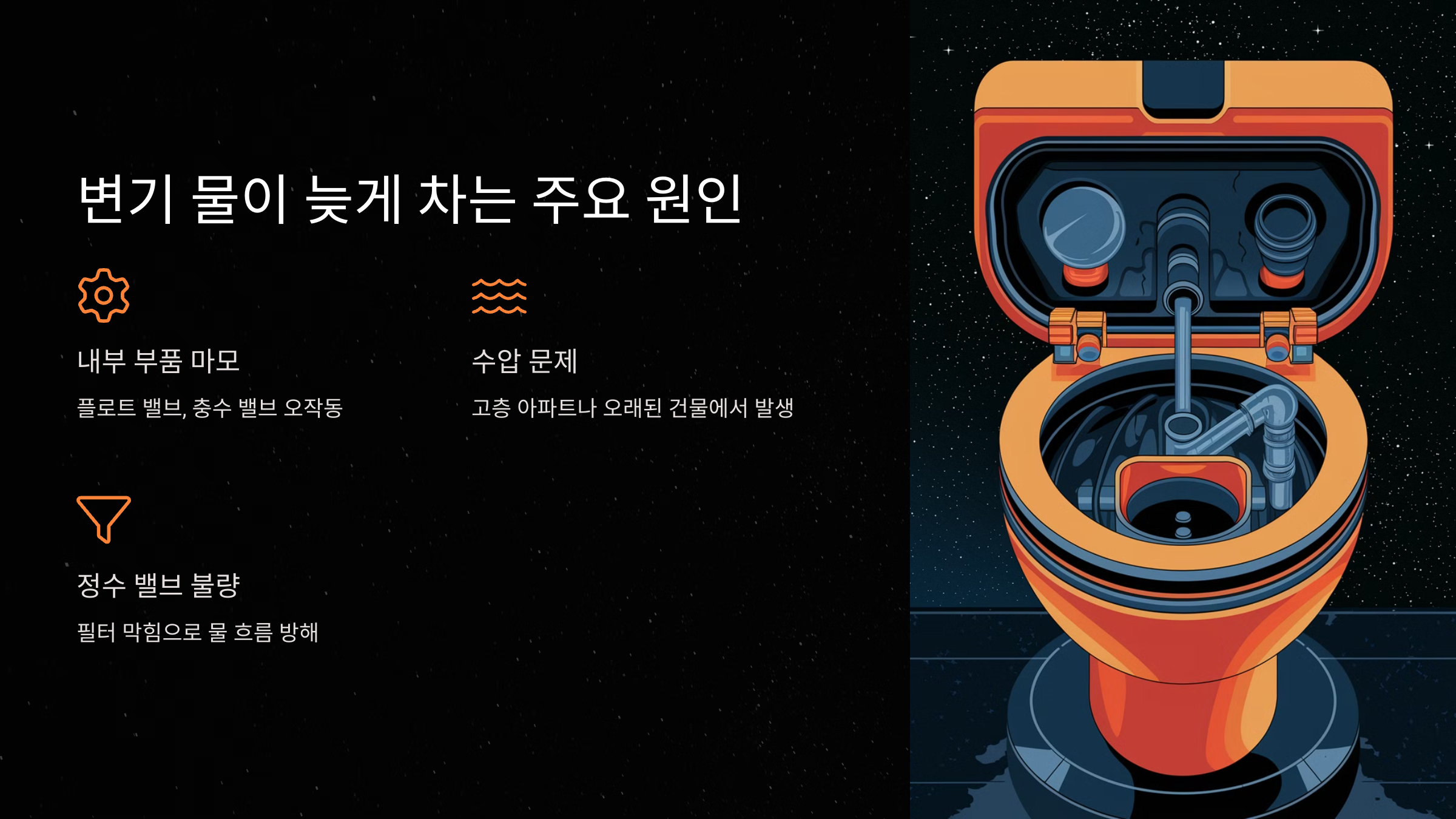 변기 물이 늦게 차는 원인