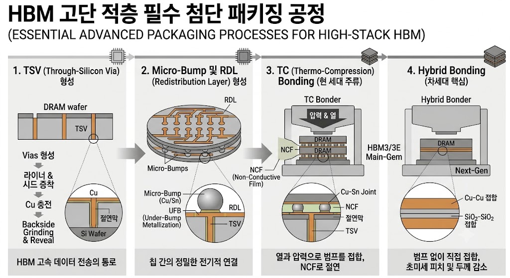 HBM 반도체 패키징 및 TC 본더 제조 공정 개념도