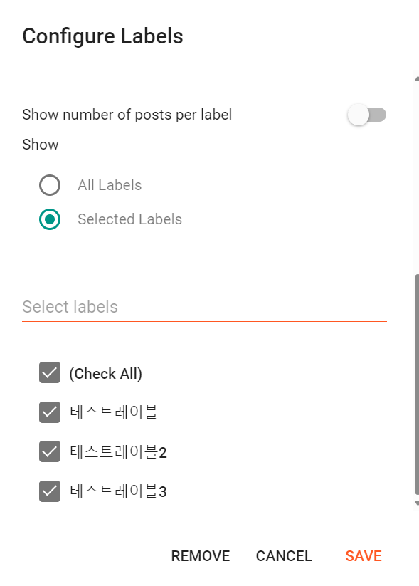 selected label