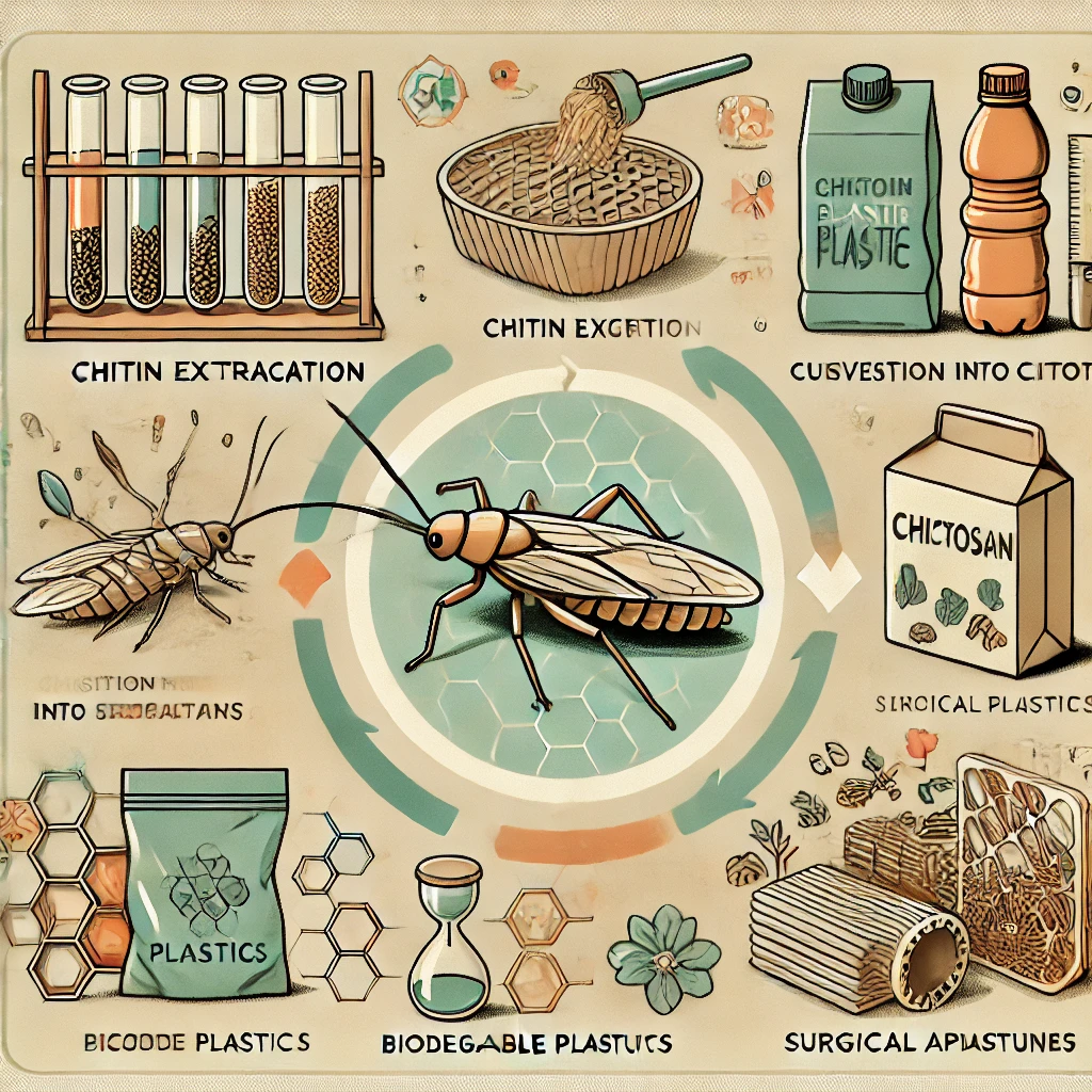 곤충기반 플라스틱에 대한 연구 도구와 곤충 이미지